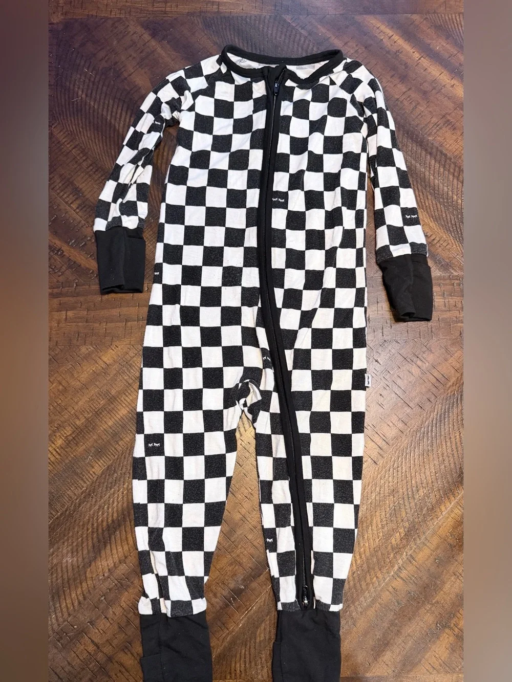Little Sleepies Black & White Checkered Zippy 12-18